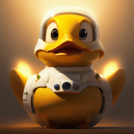 duck #894 | A friendly joyful yellow blend of duck and creature dressed like a astronaut, sci-fi, science fiction, cyberpunk, spikey, Ross Tran, Alex Hirsch, professional majestic oil painting by Ed Blinkey