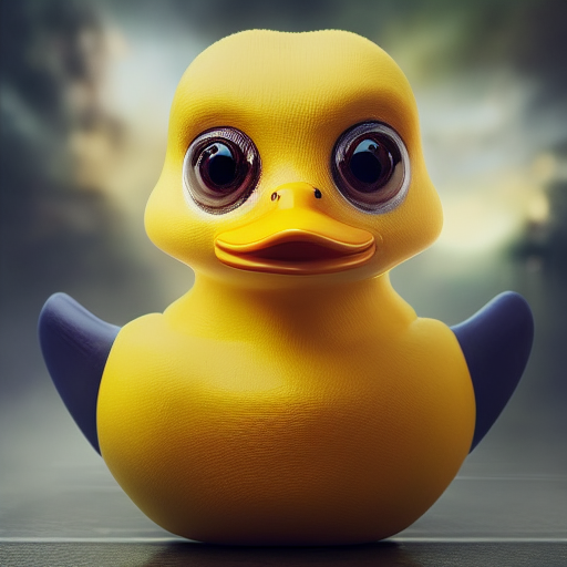 duck #435 | A crazy blend of duckling and rubber duckie, large eyes, menacing, professional majestic oil painting, 3d render, cgi