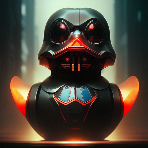 duck #102 | Photo of a blend of darth vader, droid, rubber ducky and duckling as king with red reflections in eyes, professional majestic oil painting by Ed Blinkey,Atey Ghailan,Studio Ghibli,by Jeremy Mann