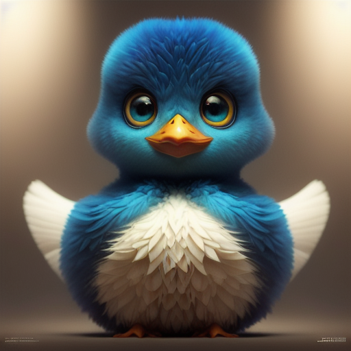 duck #685 | 3d fluffy a cute blue duck, strong colors, perfect beak, colorful, soft smooth lighting , 3d fluffy, closeup cute and adorable, cute big circular reflective eyes, long fuzzy fur, Pixar render