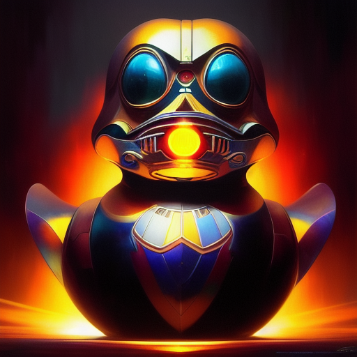 duck #288 | Photo of a blend of droid and rubber ducky, cosmic energy, colorful, painting burst, dramatic lighting, tone mapped, intricate, elegant, highly detailed, digital painting, artstation, concept art