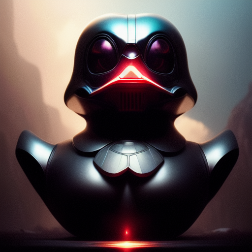 duck #66 | Photo of a blend of darth vader, rubber ducky and duckling as king with red reflections in eyes, professional majestic oil painting by Ed Blinkey,Atey Ghailan,Studio Ghibli,by Jeremy Mann