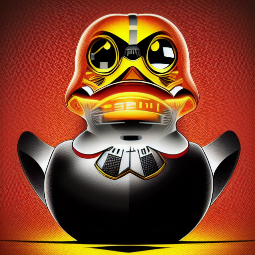 duck #190 | Photo of a blend of droid and rubber ducky, 2d ferocious head, vector illustration, angry eyes, football team emblem logo, 2d flat, centered