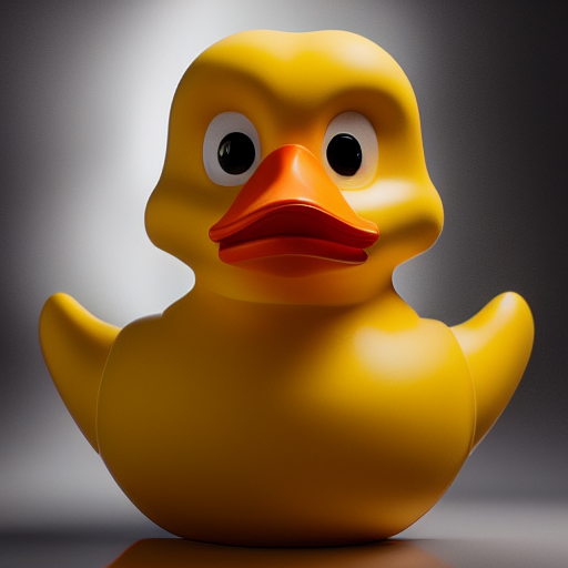 duck #397 | A menacing blend of duck and rubber duck, large eyes, menacing look, professional majestic oil painting, 3d render, cgi