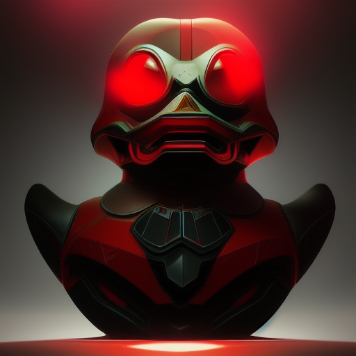 duck #22 | Photo of a blend of alien, rubber ducky and duckling as king with red reflections in eyes, cyberpunk cyborg, sci - fi, intricate abstract upper body intricate artwork, by tooth wu, wlop, beeple