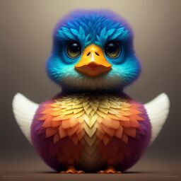 duck #671 | 3d fluffy a cute colorful duck, strong colors, perfect beak, colorful, soft smooth lighting , 3d fluffy, closeup cute and adorable, cute big circular reflective eyes, long fuzzy fur, Pixar render