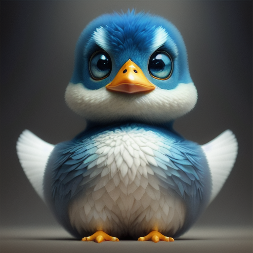 duck #678 | 3d fluffy a cute blue duck, strong colors, perfect beak, colorful, soft smooth lighting , 3d fluffy, closeup cute and adorable, cute big circular reflective eyes, long fuzzy fur, Pixar render