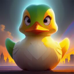 duck #902 | A mysterious pensive rainbow blend of duck and bird dressed like a pilot, sci-fi, science fiction, cyberpunk, glossy, Loish, Thomas Nast, masterpiece, colorful, painting burst, dramatic lighting