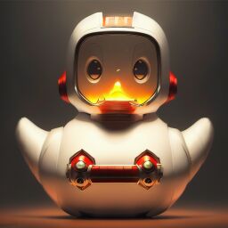 duck #981 | A futuristic confident rainbow blend of duck and droid dressed like a superhero, from an adventure movie, shiny, Antoine Collignon, Alex Toth, ferocious head, angry eyes, football team emblem logo