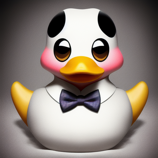 duck #616 | A dapper rubber duckie dressed in a bowtie and suspenders, striking a charming pose against a vintage-inspired backdrop, exuding a sense of timeless elegance and style