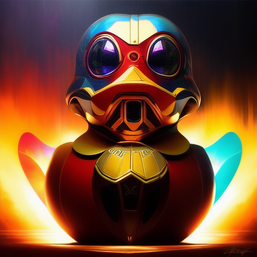 duck #259 | Photo of a blend of droid and rubber ducky, cosmic energy, colorful, painting burst, dramatic lighting, tone mapped, intricate, elegant, highly detailed, digital painting, artstation, concept art