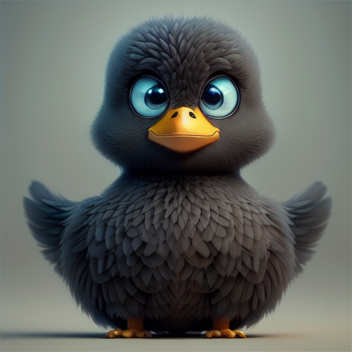 duck #720 | 3d fluffy a cute black duck, strong colors, perfect beak, colorful, big eyes, tiny toy, animated movie character, soft smooth lighting , 3d fluffy, closeup cute and adorable