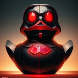 duck #145 | Photo of a blend of droid, rubber ducky and duckling as king with red reflections in eyes, cyberpunk cyborg, sci - fi, intricate abstract upper body intricate artwork, by tooth wu, wlop, beeple