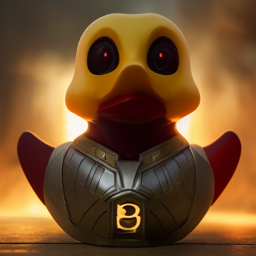 duck #382 | A ferocious blend of warrior and rubber duck, in armor, battle, angry, professional majestic oil painting,trending on ArtStation,trending on CGSociety,volumetric lighting