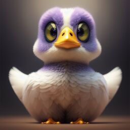 duck #664 | 3d fluffy a cute purple duck, strong colors, perfect beak, colorful, soft smooth lighting , 3d fluffy, closeup cute and adorable, cute big circular reflective eyes, long fuzzy fur, Pixar render