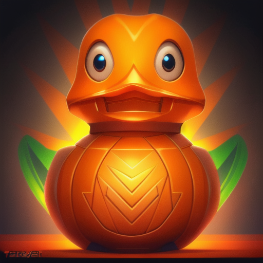 duck #771 | A modern confident orange blend of duck and robot dressed like a florist, from an adventure movie, feathery, Kerem Beyit, Rose O’Neill, ferocious head, angry eyes, football team emblem logo