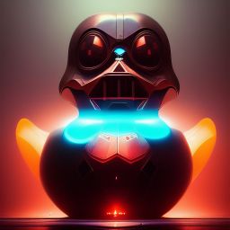 duck #100 | Photo of a blend of darth vader, droid, rubber ducky and duckling as king with red reflections in eyes, professional majestic oil painting by Ed Blinkey,Atey Ghailan,Studio Ghibli,by Jeremy Mann