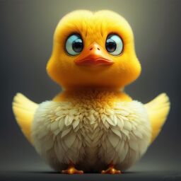 duck #683 | 3d fluffy a cute yellow duck, strong colors, perfect beak, colorful, soft smooth lighting , 3d fluffy, closeup cute and adorable, cute big circular reflective eyes, long fuzzy fur, Pixar render