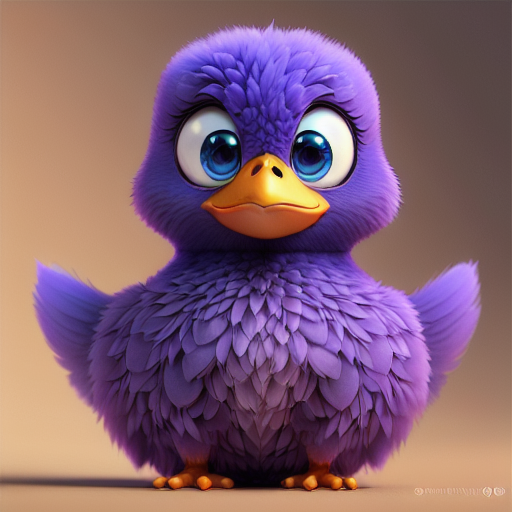 duck #703 | 3d fluffy a cute purple duck, strong colors, perfect beak, colorful, big eyes, tiny toy, animated movie character, soft smooth lighting , 3d fluffy, closeup cute and adorable