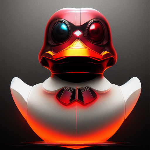 duck #124 | Photo of a blend of droid, rubber ducky and duckling as king with red reflections in eyes, cyberpunk cyborg, sci - fi, intricate abstract upper body intricate artwork, by tooth wu, wlop, beeple