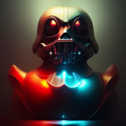 duck #44 | Photo of a blend of darth vader, rubber ducky and duckling as king with red reflections in eyes, professional majestic oil painting by Ed Blinkey,Atey Ghailan,Studio Ghibli,by Jeremy Mann