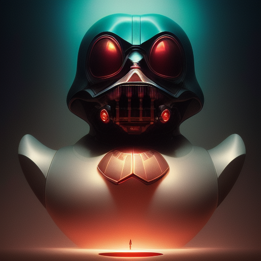 duck #94 | Photo of a blend of darth vader, rubber ducky and duckling as king with red reflections in eyes, professional majestic oil painting by Ed Blinkey,Atey Ghailan,Studio Ghibli,by Jeremy Mann