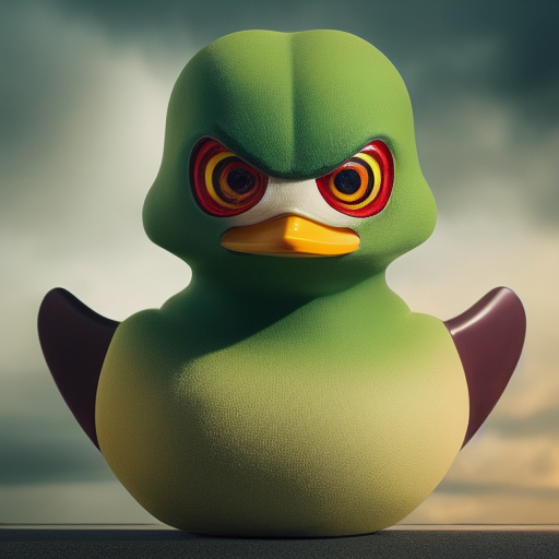 duck #412 | A angry looking blend of bird and rubber duck, large eyes, menacing look, professional majestic oil painting, 3d render, cgi