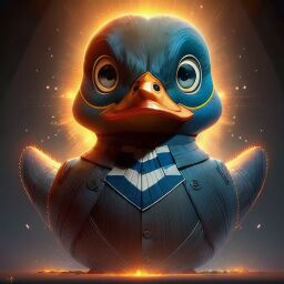 duck #944 | A rustic curious blue blend of duck and statue dressed like a politician, from an action movie, translucent, Aykut Aydogdu, Tomer Hanuka, ferocious head, angry eyes, football team emblem logo