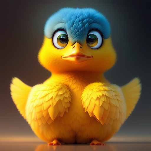 duck #656 | 3d fluffy a cute yellow duck, strong colors, perfect beak, colorful, soft smooth lighting , 3d fluffy, closeup cute and adorable, cute big circular reflective eyes, long fuzzy fur, Pixar render