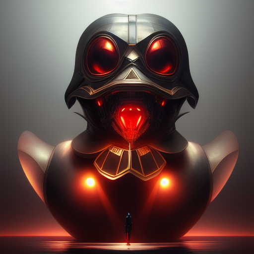 duck #162 | Photo of a blend of alien, rubber ducky and duckling as king with red reflections in eyes, cyberpunk cyborg, sci - fi, intricate abstract upper body intricate artwork, by tooth wu, wlop, beeple