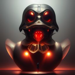 duck #160 | Photo of a blend of alien, rubber ducky and duckling as king with red reflections in eyes, cyberpunk cyborg, sci - fi, intricate abstract upper body intricate artwork, by tooth wu, wlop, beeple