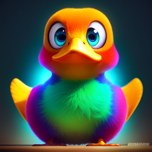 duck #695 | A cute multicolored blend of duck and duckling alien, strong colors, colorful, big eyes, tiny toy, animated movie character, soft smooth lighting, 3d fluffy, closeup cute and adorable