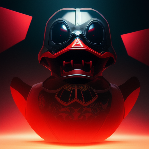 duck #173 | Photo of a blend of overlord, rubber ducky and duckling as king with red reflections in eyes, cyberpunk cyborg, sci - fi, intricate abstract upper body intricate artwork, by tooth wu, wlop, beeple