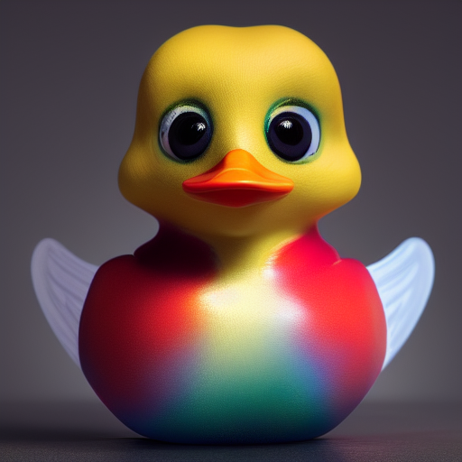 duck #451 | Cute little blend of duckling and duckie, toy, large eyes, very cute, professional, majestic, 3d render, cgi, cosmic energy, colorful, painting burst, beautiful face, symmetrical face