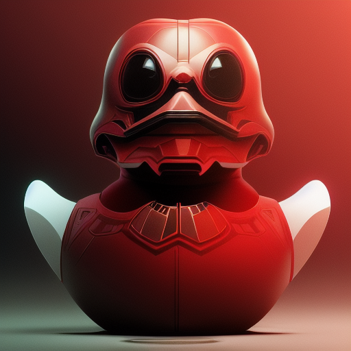 duck #140 | Photo of a blend of droid, rubber ducky and duckling as king with red reflections in eyes, cyberpunk cyborg, sci - fi, intricate abstract upper body intricate artwork, by tooth wu, wlop, beeple