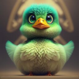 duck #658 | 3d fluffy a cute green duck, strong colors, perfect beak, colorful, soft smooth lighting , 3d fluffy, closeup cute and adorable, cute big circular reflective eyes, long fuzzy fur, Pixar render