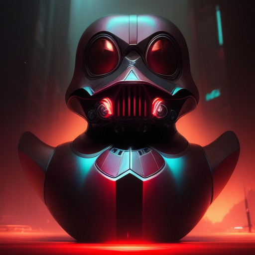 duck #99 | Photo of a blend of darth vader, droid, rubber ducky and duckling as king with red reflections in eyes, professional majestic oil painting by Ed Blinkey,Atey Ghailan,Studio Ghibli,by Jeremy Mann