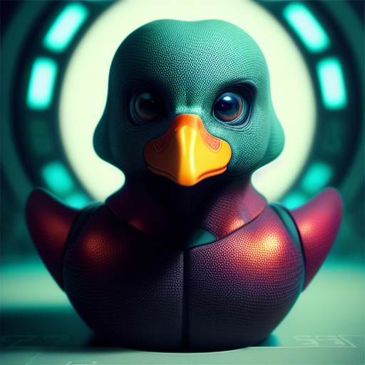 duck #474 | A cute blend of predator and duckling, toy, very cute, professional, majestic, 3d render, cgi, cosmic energy, colorful, painting burst, beautiful face, symmetrical face, dramatic lighting