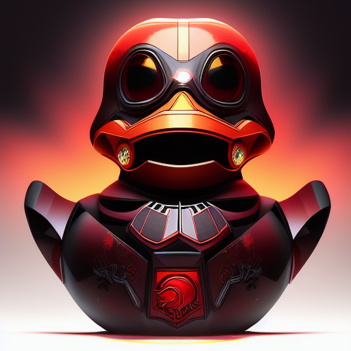 duck #129 | Photo of a blend of droid, rubber ducky and duckling as king with red reflections in eyes, cyberpunk cyborg, sci - fi, intricate abstract upper body intricate artwork, by tooth wu, wlop, beeple