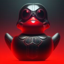 duck #142 | Photo of a blend of droid, rubber ducky and duckling as king with red reflections in eyes, cyberpunk cyborg, sci - fi, intricate abstract upper body intricate artwork, by tooth wu, wlop, beeple