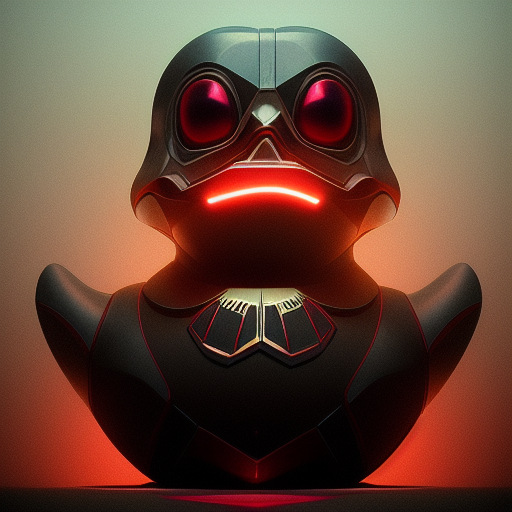 duck #179 | Photo of a blend of sith, rubber ducky and duckling as king with red reflections in eyes, cyberpunk cyborg, sci - fi, intricate abstract upper body intricate artwork, by tooth wu, wlop, beeple