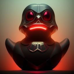 duck #178 | Photo of a blend of sith and rubber ducky as king with red reflections in eyes, cyberpunk cyborg, sci - fi, intricate abstract upper body intricate artwork, by tooth wu, wlop, beeple