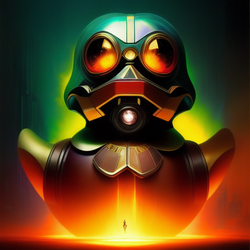 duck #290 | Photo of a blend of droid and rubber ducky, cosmic energy, colorful, painting burst, dramatic lighting, tone mapped, intricate, elegant, highly detailed, digital painting, artstation, concept art