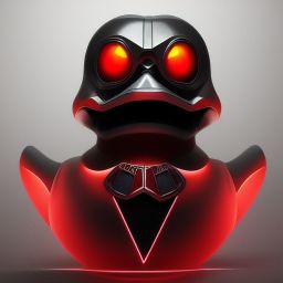 duck #16 | Photo of a blend of alien, rubber ducky and duckling as king with red reflections in eyes, cyberpunk cyborg, sci - fi, intricate abstract upper body intricate artwork, by tooth wu, wlop, beeple