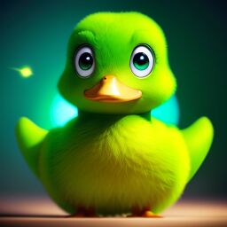 duck #691 | A cute green blend of duck and duckling alien, strong colors, colorful, big eyes, tiny toy, animated movie character, soft smooth lighting, 3d fluffy, closeup cute and adorable