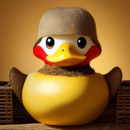 duck #606 | A mischievous duckling on a farm, surrounded by haystacks and barn animals, peeking out from behind a pile of hay, its bright eyes and playful expression capturing its spirited personality