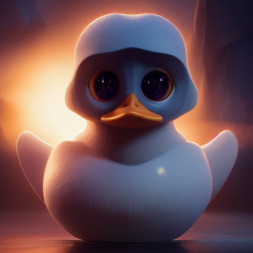 duck #452 | Cute little blend of duckling and duckie, toy, large eyes, very cute, professional, majestic, 3d render, cgi, cosmic energy, colorful, painting burst, beautiful face, symmetrical face