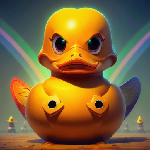 duck #761 | A simple fearful rainbow blend of duck and fairy dressed like a warrior, sci-fi, science fiction, cyberpunk, stone-like, Shigeru Miyamoto, Bill Watterson, ferocious head, angry eyes