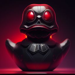 duck #178 | Photo of a blend of sith and rubber ducky as king with red reflections in eyes, cyberpunk cyborg, sci - fi, intricate abstract upper body intricate artwork, by tooth wu, wlop, beeple