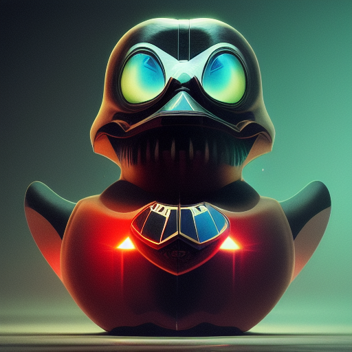 duck #147 | Photo of a blend of alien, rubber ducky and duckling as king with red reflections in eyes, cyberpunk cyborg, sci - fi, intricate abstract upper body intricate artwork, by tooth wu, wlop, beeple